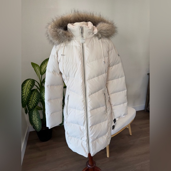 New Ralph Lauren RLL Faux-Fur-Trim Hooded Puffer Women’s Cream Coat Size M NWT - Picture 3 of 16